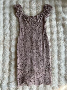 Express Mauve Lace Cap-Sleeve Sheath Dress